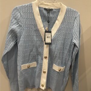 NEW Adrianna Papell Light Blue and Cream Cardigan